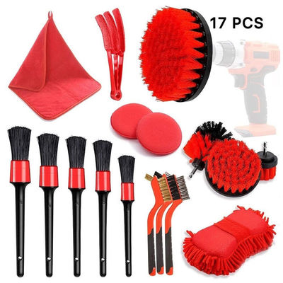 17pcs Red Drill Soft Brushes Set Car Detailing Brush Voor Auto Wielband Wassen