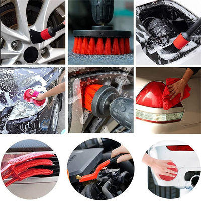 17pcs Red Drill Soft Brushes Set Car Detailing Brush Voor Auto Wielband Wassen