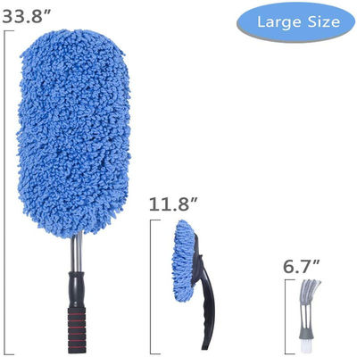 3pcs Blauwe zachte stofzuiger auto detailborstel Microfibre legering wielenborstel met lang handvat
