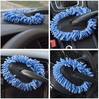 3pcs Blauwe zachte stofzuiger auto detailborstel Microfibre legering wielenborstel met lang handvat