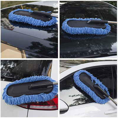 3pcs Blauwe zachte stofzuiger auto detailborstel Microfibre legering wielenborstel met lang handvat
