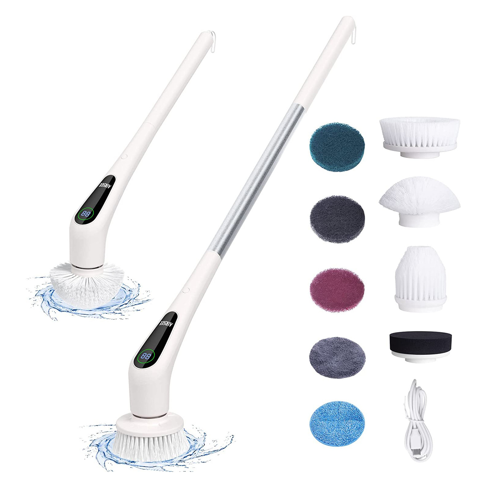 Vervangbare draaibare badkamer Spin Brush Cleaner Scrubber 8 koppen