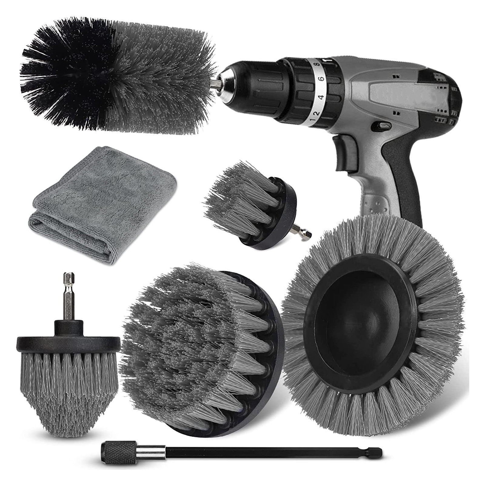 Grijze borrel borstel verlenging scrubber draadloos 9PC Custom