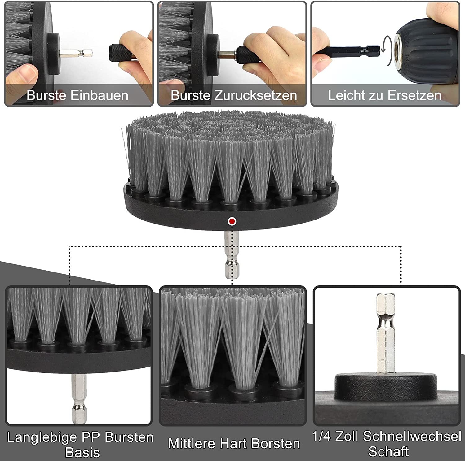 Kleurrijke borstel set 4 inch met grijze kleur voor schoonmaak huis